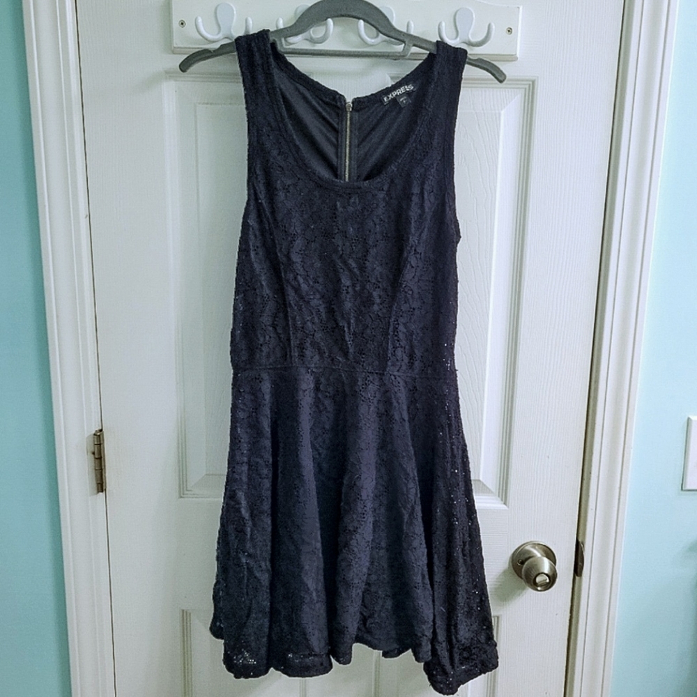 Express Black Lace Zip Back Mini Dress Sz S